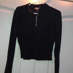 Half zip black cropped top